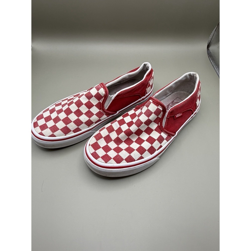 Vans Classic Slip-On Red White Checkerboard Canvas Skate Shoes Unisex-Women's 7 - Picture 1 of 5